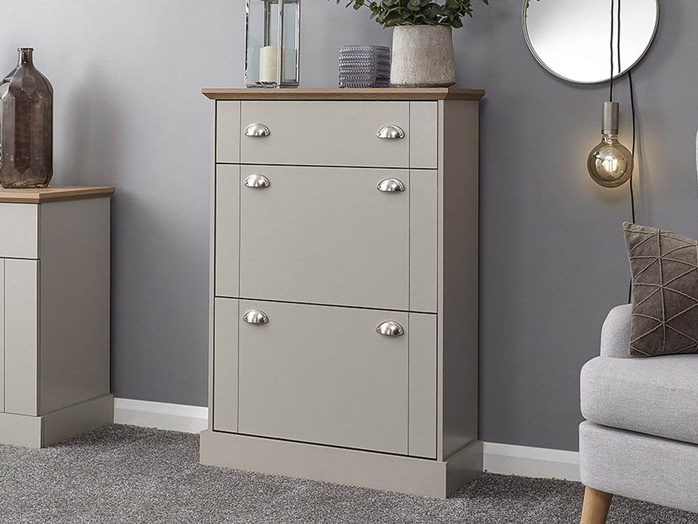 GFW GFW Kendal Deluxe Grey and Oak 2 Door 1 Drawer Shoe Cabinet (Flat Packed)