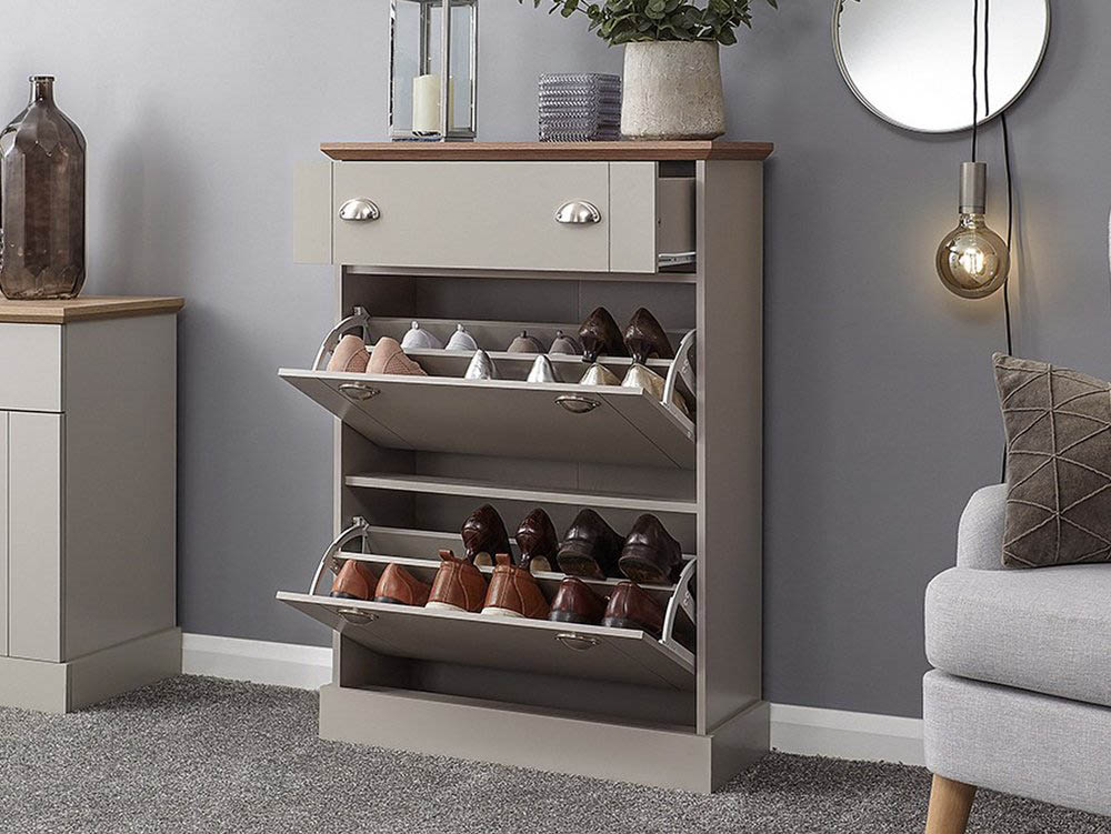 GFW GFW Kendal Deluxe Grey and Oak 2 Door 1 Drawer Shoe Cabinet (Flat Packed)