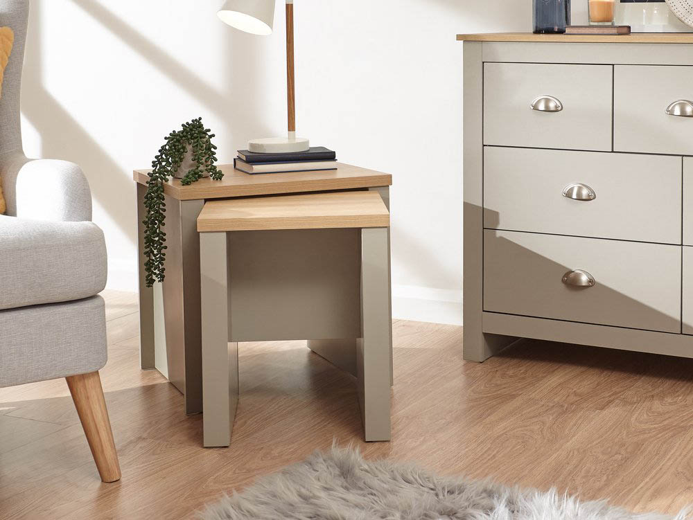 GFW GFW Lancaster Grey and Oak Nest of Tables (Flat Packed)
