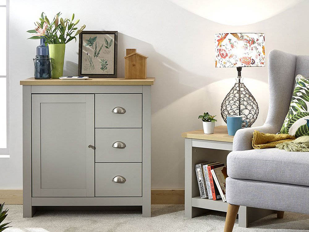 GFW GFW Lancaster Grey and Oak 1 Door 3 Drawer Multi Storage Unit (Flat Packed)