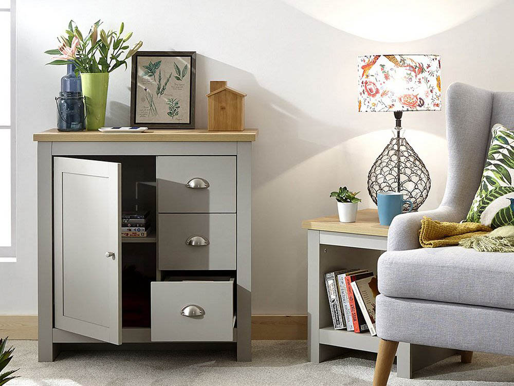 GFW GFW Lancaster Grey and Oak 1 Door 3 Drawer Multi Storage Unit (Flat Packed)