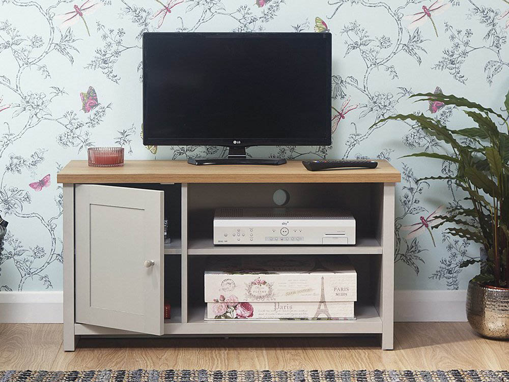 GFW GFW Lancaster Grey and Oak 1 Door Small TV Cabinet (Flat Packed)