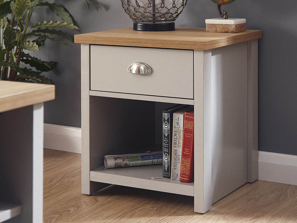 GFW GFW Lancaster Grey and Oak 1 Drawer Lamp Table (Flat Packed)