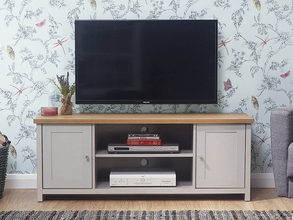 GFW GFW Lancaster Grey and Oak 2 Door Large TV Cabinet (Flat Packed)