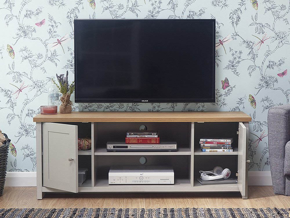 GFW GFW Lancaster Grey and Oak 2 Door Large TV Cabinet (Flat Packed)