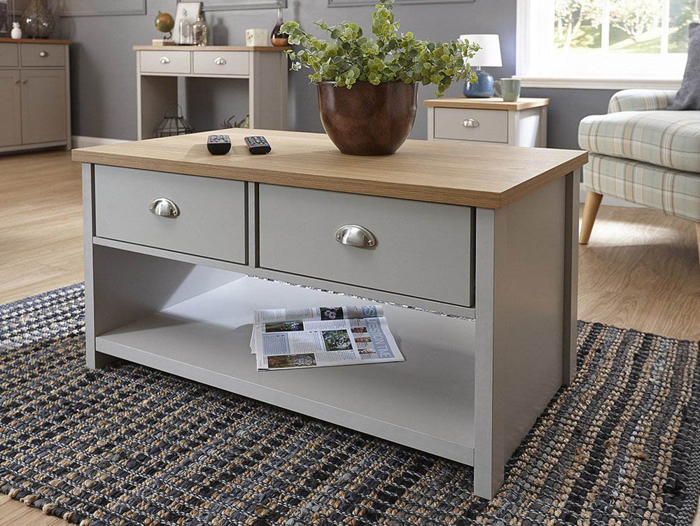 GFW GFW Lancaster Grey and Oak 2 Drawer Coffee Table (Flat Packed)