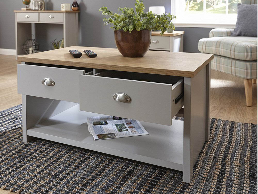 GFW GFW Lancaster Grey and Oak 2 Drawer Coffee Table (Flat Packed)