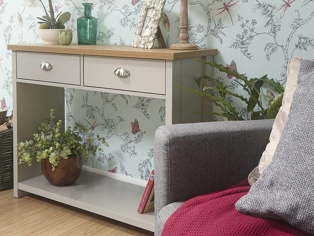 GFW GFW Lancaster Grey and Oak 2 Drawer Console Table (Flat Packed)