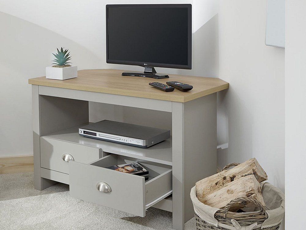 GFW GFW Lancaster Grey and Oak 2 Drawer Corner TV Cabinet (Flat Packed)
