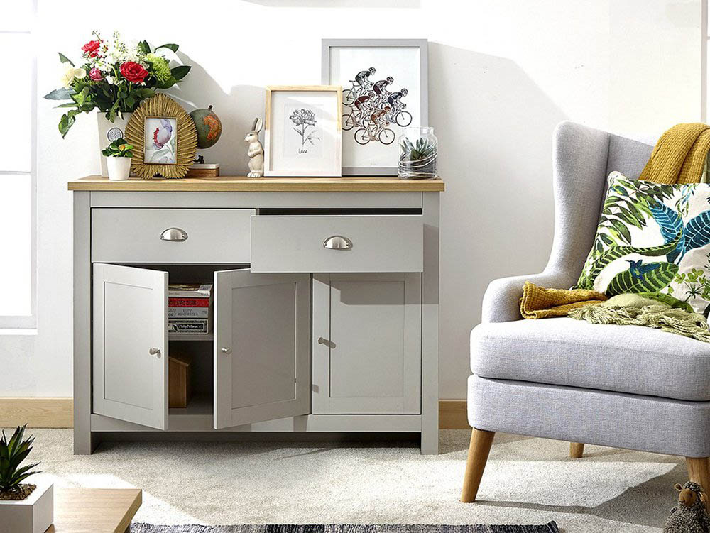 GFW GFW Lancaster Grey and Oak 3 Door 2 Drawer Large Sideboard (Flat Packed)