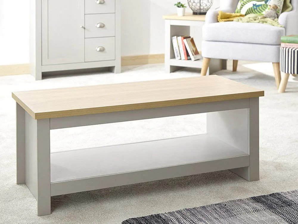 GFW GFW Lancaster Grey and Oak Coffee Table with Shelf