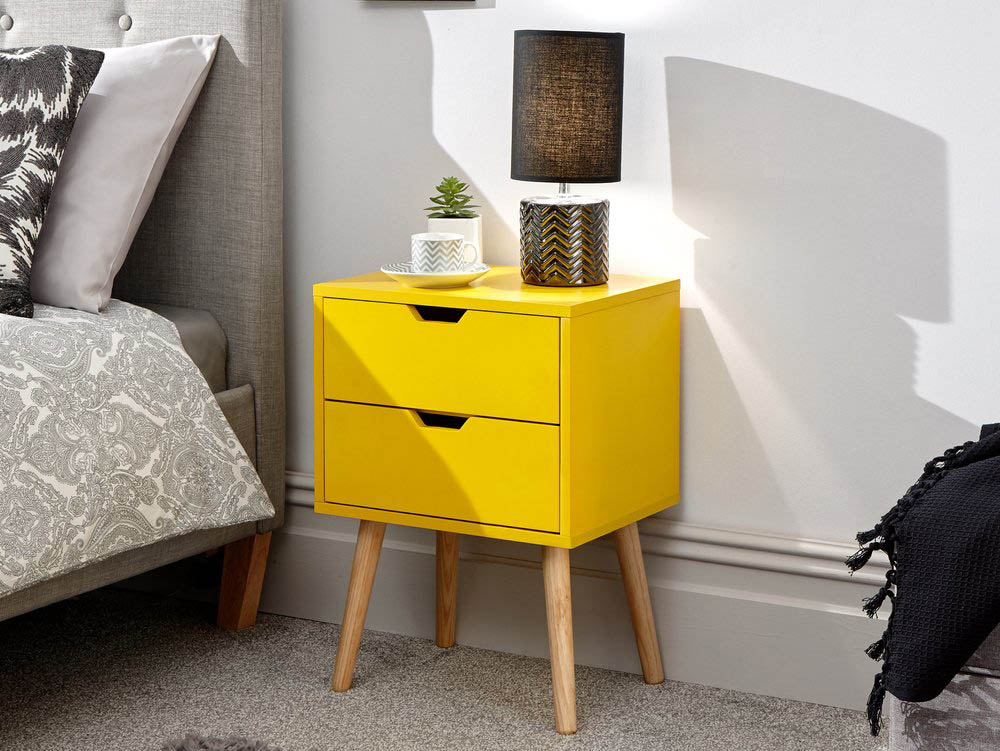 GFW GFW Nyborg 2 Drawer Yellow Bedside Cabinet (Flat Packed)