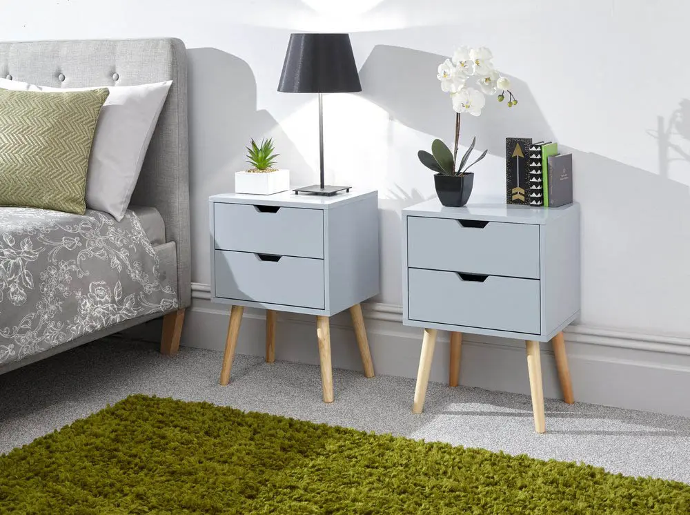 GFW GFW Nyborg 2 Drawer Light Grey Set of 2 Bedside Tables (Flat Packed)