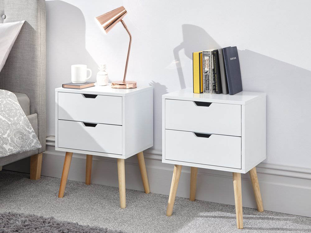 GFW GFW Nyborg 2 Drawer White Set of 2 Bedside Cabinets (Flat Packed)