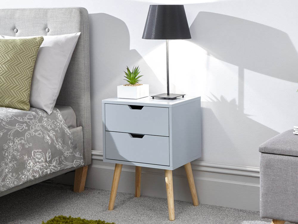 GFW GFW Nyborg 2 Drawer Light Grey Bedside Cabinet (Flat Packed)