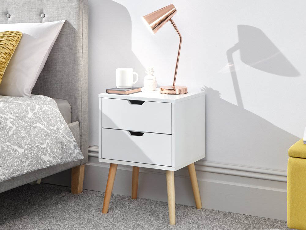GFW GFW Nyborg 2 Drawer White Bedside Cabinet (Flat Packed)