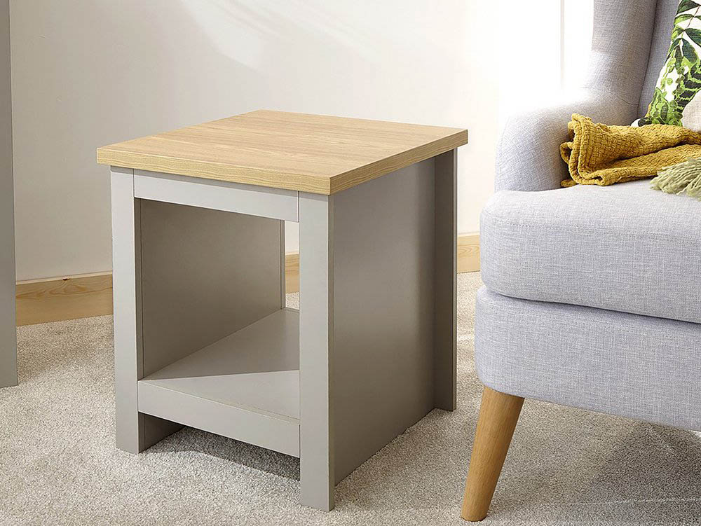 GFW GFW Lancaster Grey and Oak Side Table with Shelf (Flat Packed)