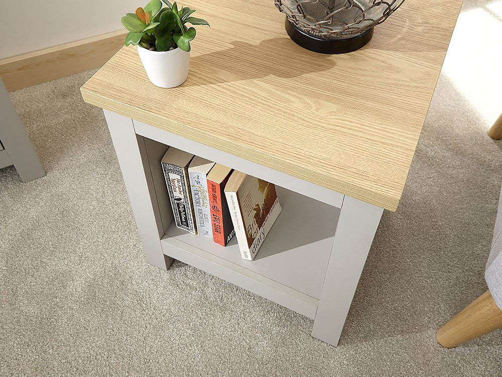GFW GFW Lancaster Grey and Oak Side Table with Shelf (Flat Packed)