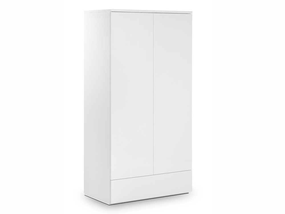 Julian Bowen Julian Bowen Monaco White High Gloss 2 Door 1 Drawer Wardrobe (Flat Packed)