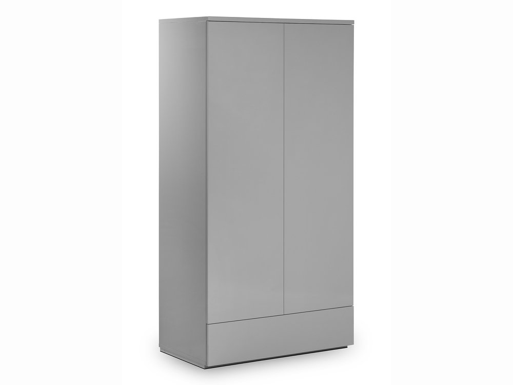 Julian Bowen Julian Bowen Monaco Grey High Gloss 2 Door 1 Drawer Wardrobe (Flat Packed)