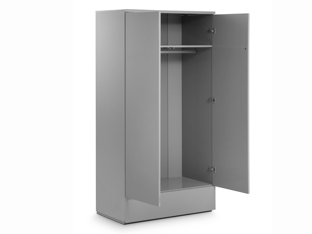 Julian Bowen Julian Bowen Monaco Grey High Gloss 2 Door 1 Drawer Wardrobe (Flat Packed)