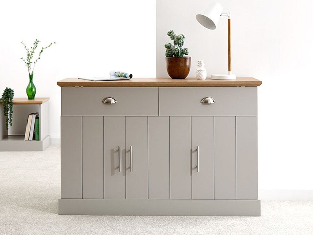 GFW GFW Kendal Grey and Oak 3 Door 2 Drawer Large Sideboard (Flat Packed)