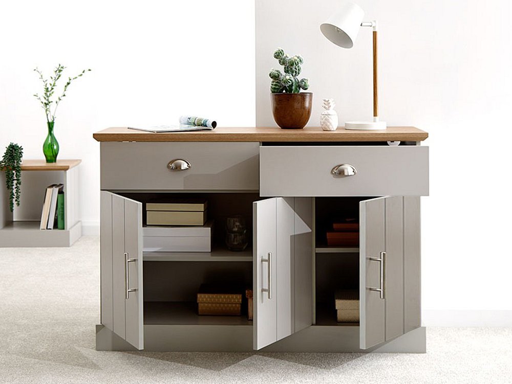 GFW GFW Kendal Grey and Oak 3 Door 2 Drawer Large Sideboard (Flat Packed)