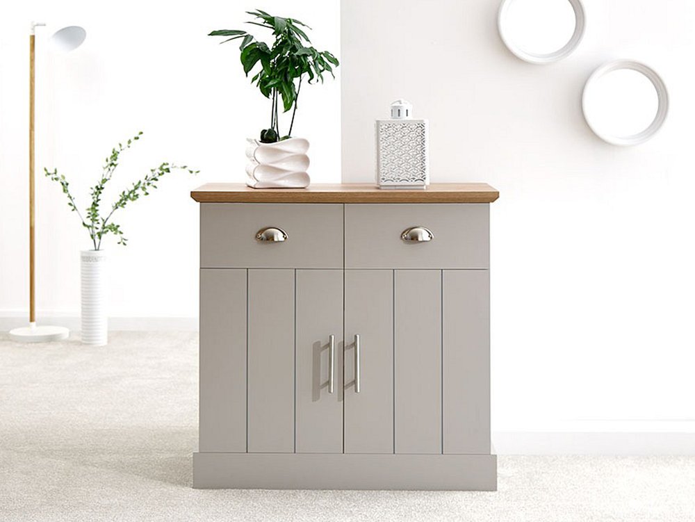 GFW GFW Kendal Grey and Oak 2 Door 2 Drawer Compact Sideboard (Flat Packed)