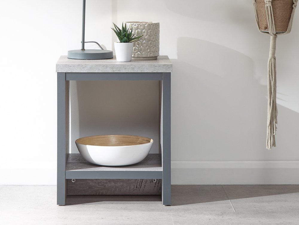 GFW GFW Boston Grey Wood Effect Lamp Table with Shelf (Flat Packed)