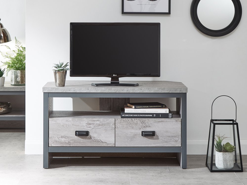 GFW GFW Boston Grey Wood Effect 2 Drawer Corner TV Cabinet (Flat Packed)