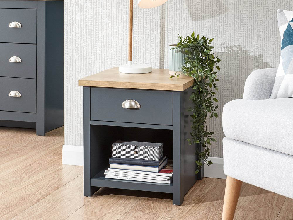 GFW GFW Lancaster Slate Blue and Oak 1 Drawer Lamp Table (Flat Packed)