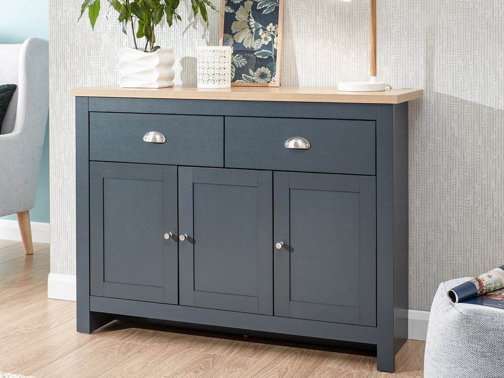 GFW GFW Lancaster Slate Blue and Oak 3 Door 2 Drawer Large Sideboard (Flat Packed)