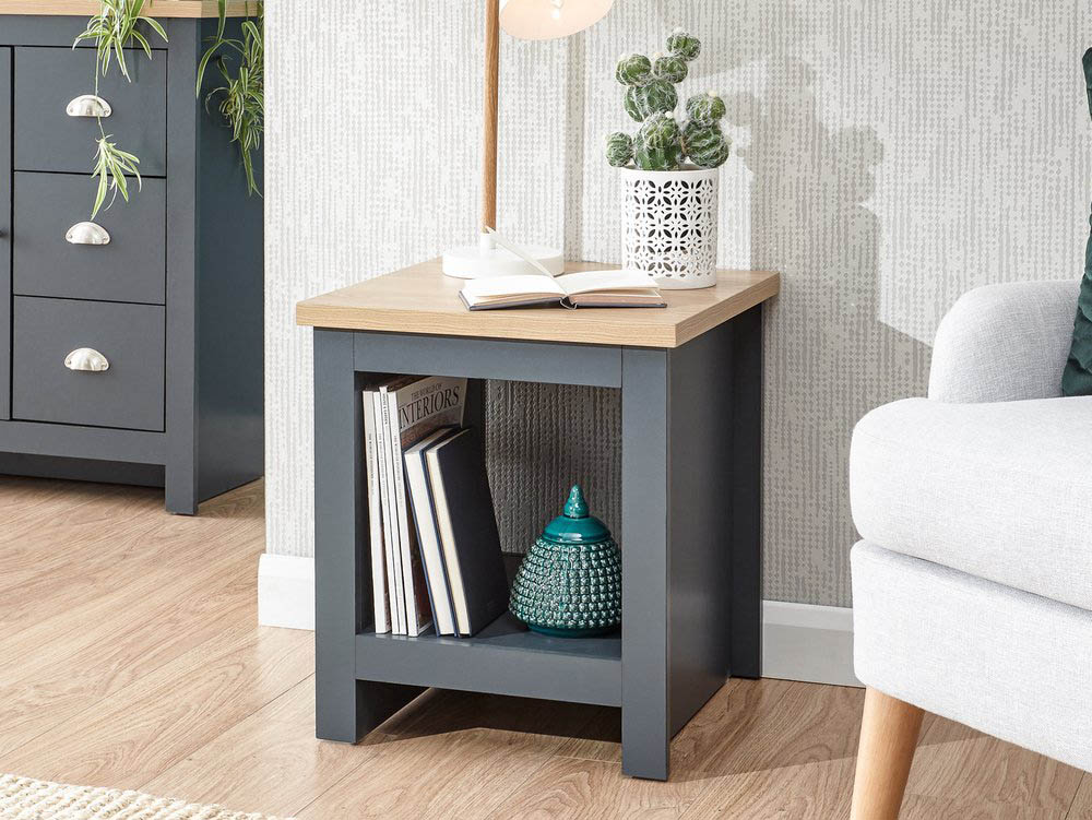 GFW GFW Lancaster Slate Blue and Oak Side Table with Shelf (Flat Packed)