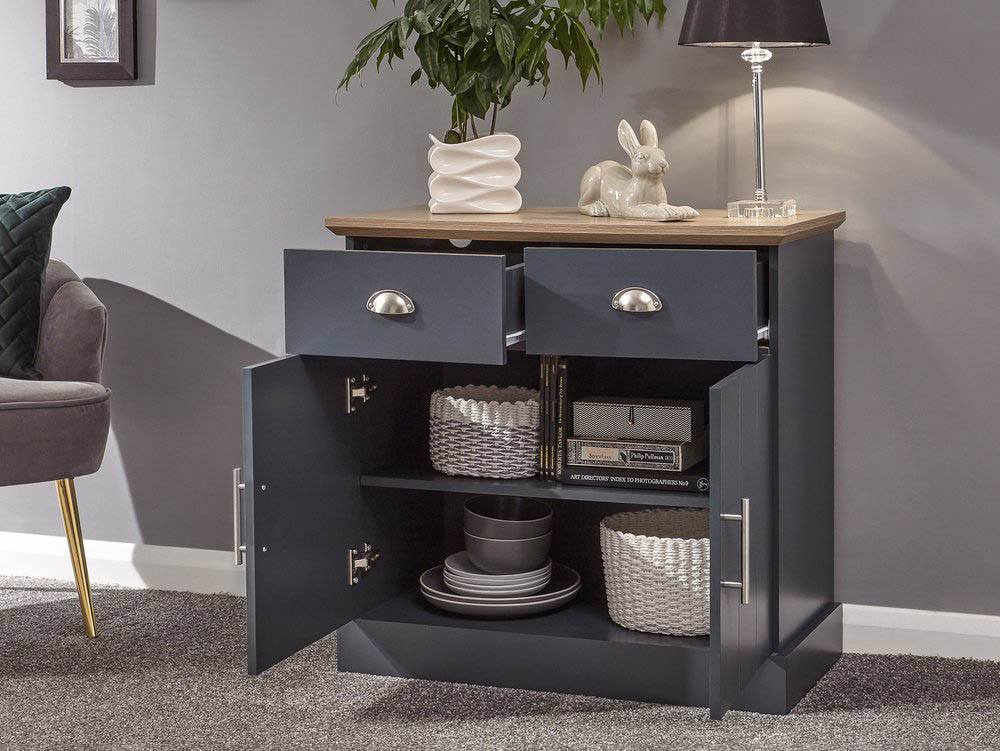 GFW GFW Kendal Slate Blue and Oak 2 Door 2 Drawer Compact Sideboard (Flat Packed)