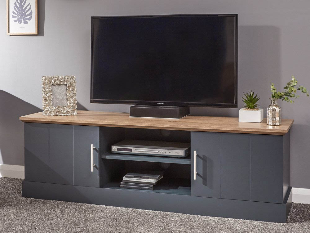 GFW GFW Kendal Slate Blue and Oak 2 Door Large TV Cabinet (Flat Packed)