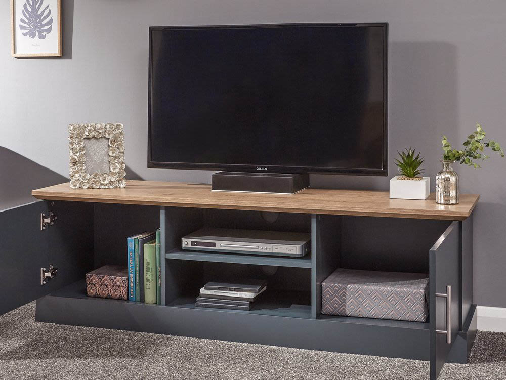 GFW GFW Kendal Slate Blue and Oak 2 Door Large TV Cabinet (Flat Packed)