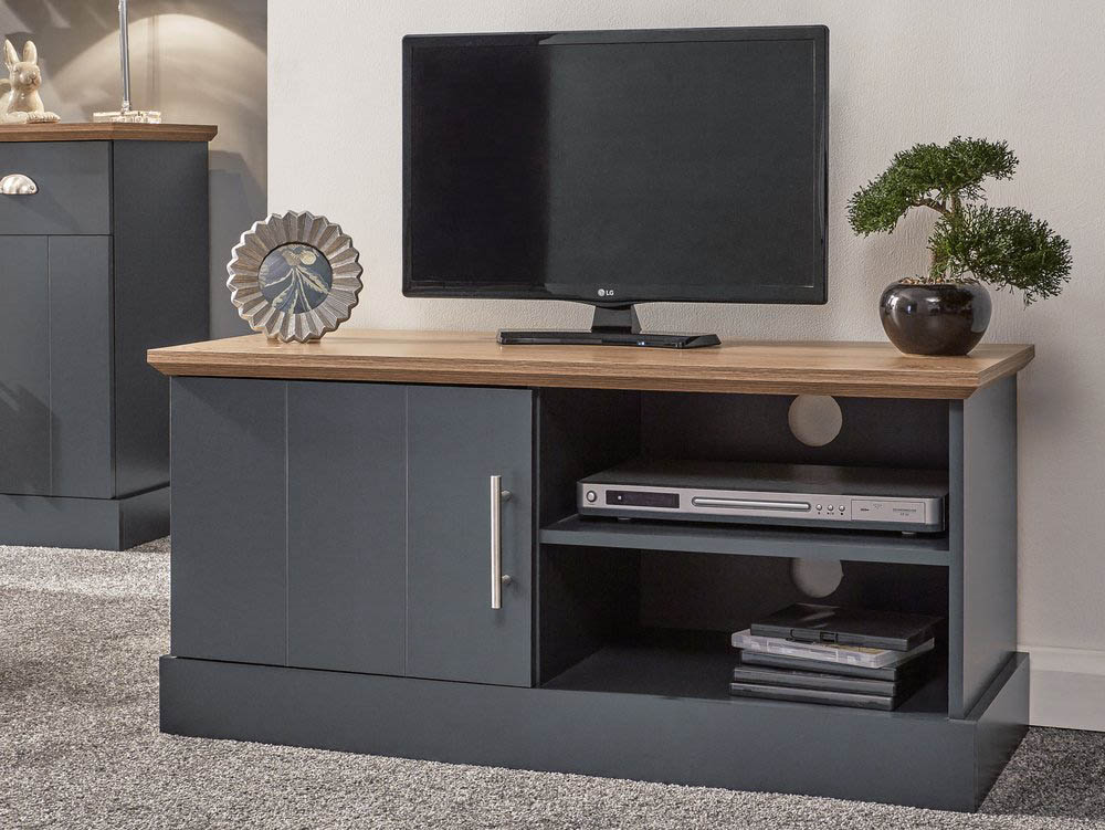 GFW GFW Kendal Slate Blue and Oak 1 Door Small TV Cabinet (Flat Packed)