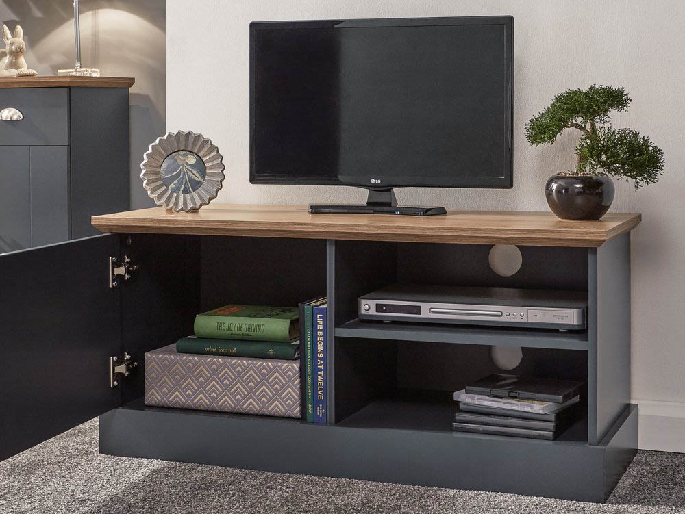 GFW GFW Kendal Slate Blue and Oak 1 Door Small TV Cabinet (Flat Packed)