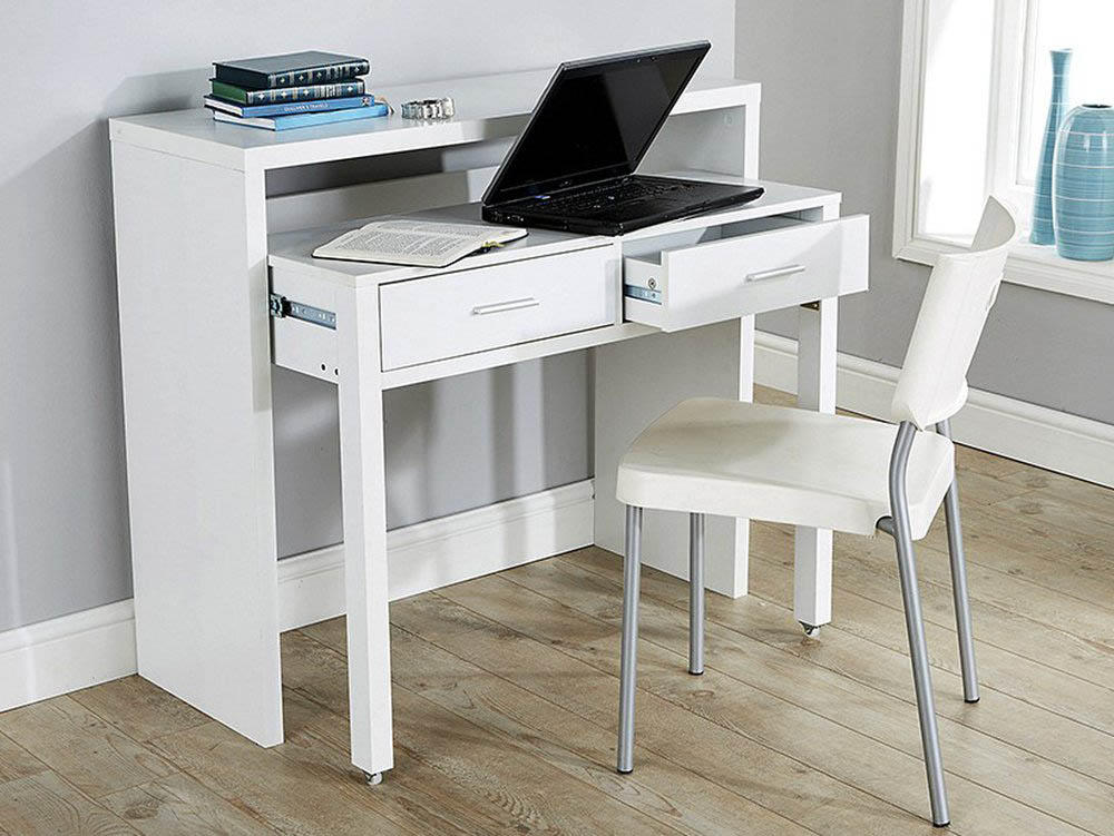 GFW GFW Regis White 2 Drawer Extending Console Desk (Flat Packed)