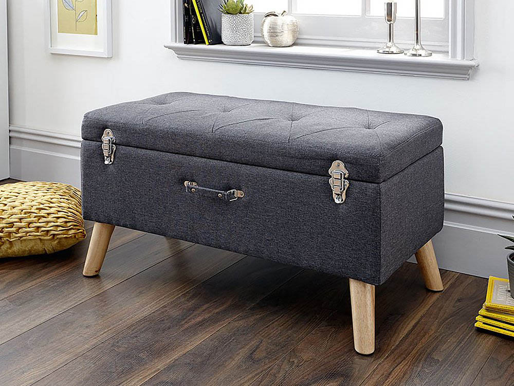 GFW GFW Minstrel Charcoal Grey Upholstered Fabric Blanket Box (Assembled)