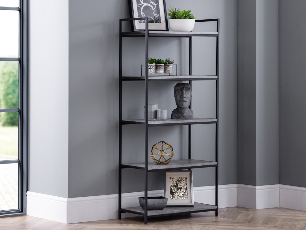 Julian Bowen Julian Bowen Staten Concrete Effect 5 Tier Tall Bookcase (Flat Packed)