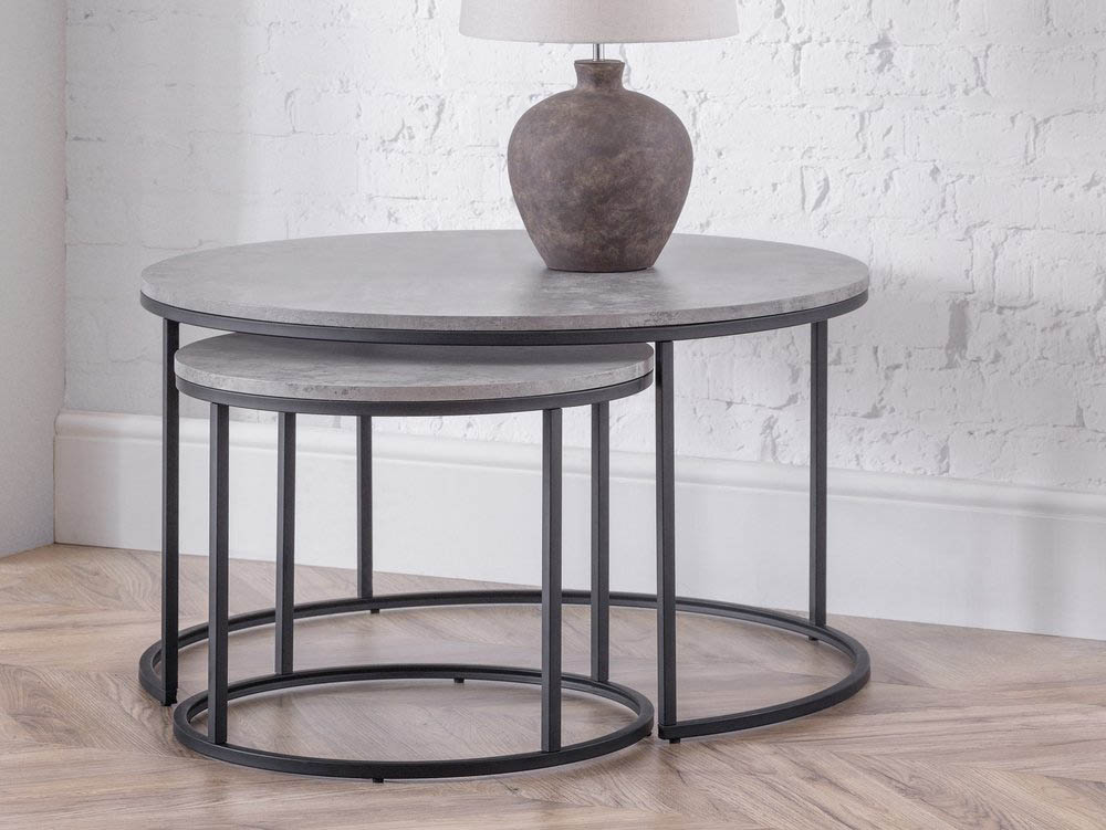 Julian Bowen Julian Bowen Staten Concrete Effect Round Nesting Coffee Tables (Flat Packed)