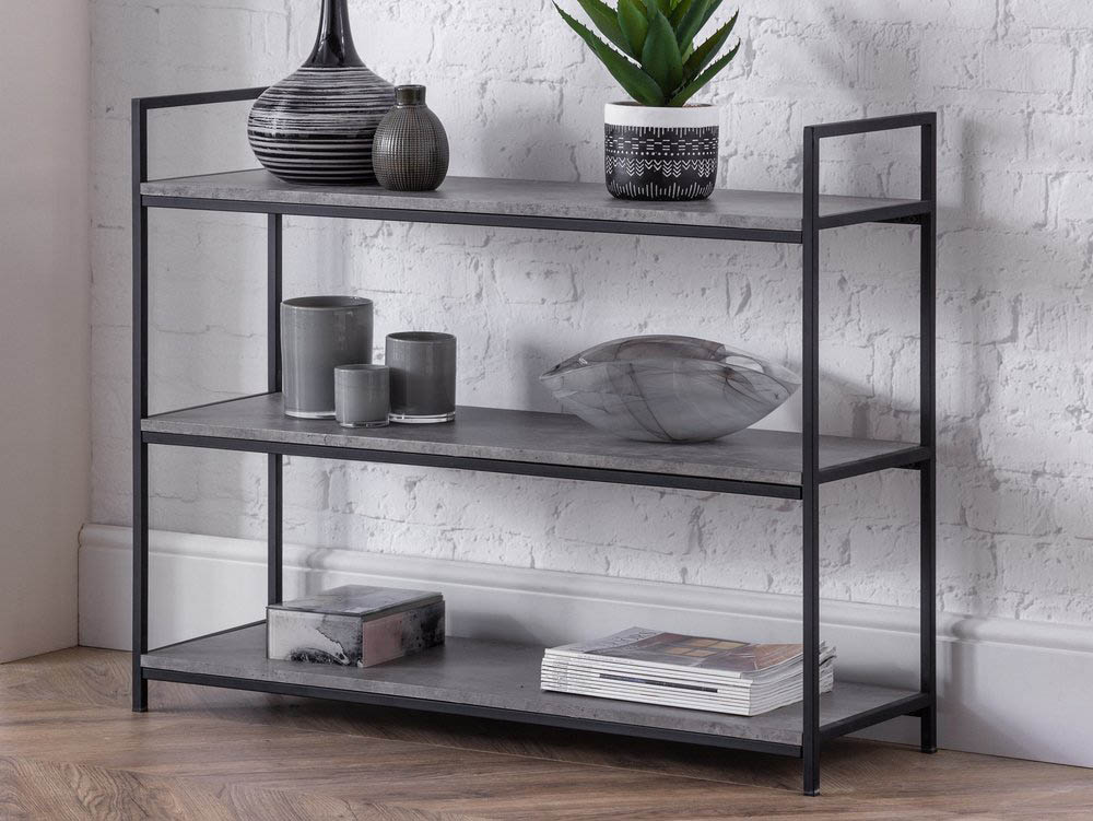 Julian Bowen Julian Bowen Staten Concrete Effect 3 Tier Low Bookcase (Flat Packed)
