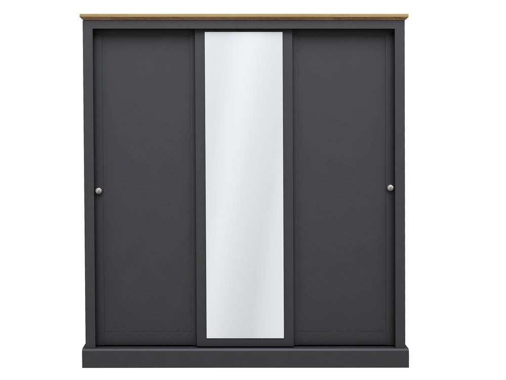 LPD LPD Devon Charcoal and Oak Sliding Door Mirrored Large Triple Wardrobe (Flat Packed)