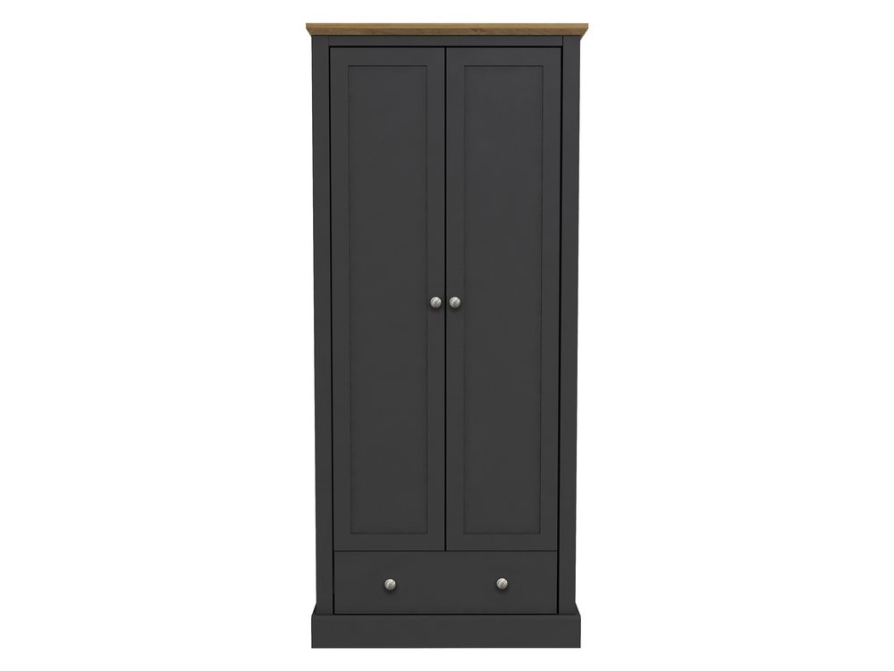 LPD LPD Devon 2 Door 1 Drawer Charcoal and Oak Double Wardrobe (Flat Packed)