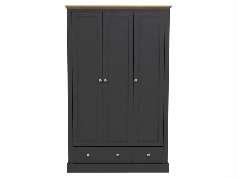 LPD LPD Devon 3 Door 2 Drawer Charcoal and Oak Triple Wardrobe