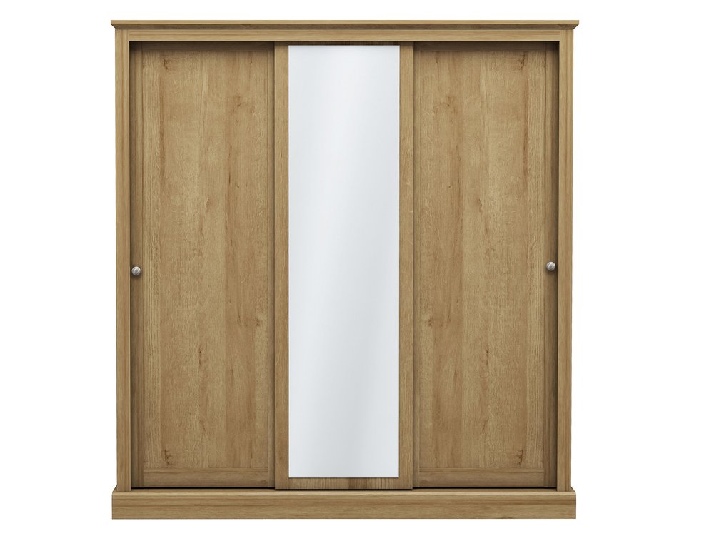 LPD LPD Devon Oak Sliding Door Mirrored Large Triple Wardrobe (Flat Packed)