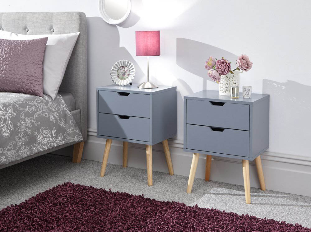GFW GFW Nyborg 2 Drawer Dark Grey Set of 2 Bedside Cabinets (Flat Packed)