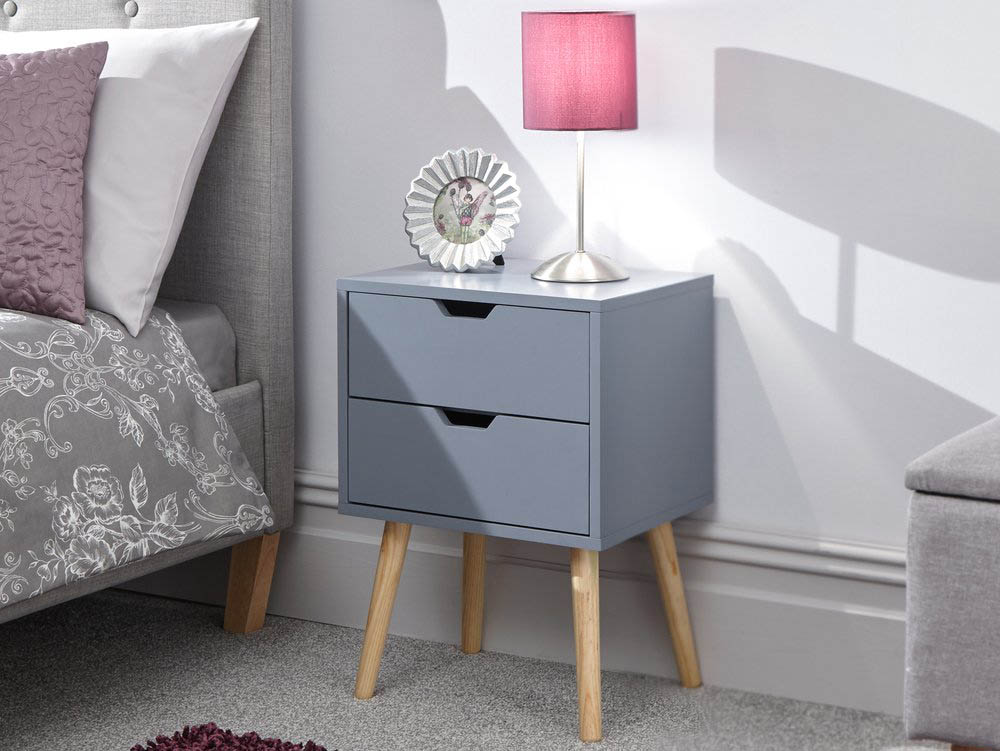 GFW GFW Nyborg 2 Drawer Dark Grey Bedside Cabinet (Flat Packed)