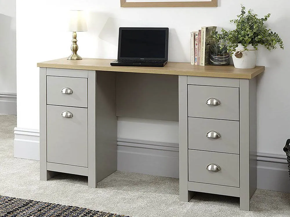 GFW GFW Lancaster Grey and Oak 1 Door 4 Drawer Study Desk